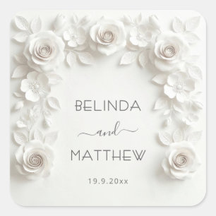 Sticker Carré Roses florales 3D blanches Mariage