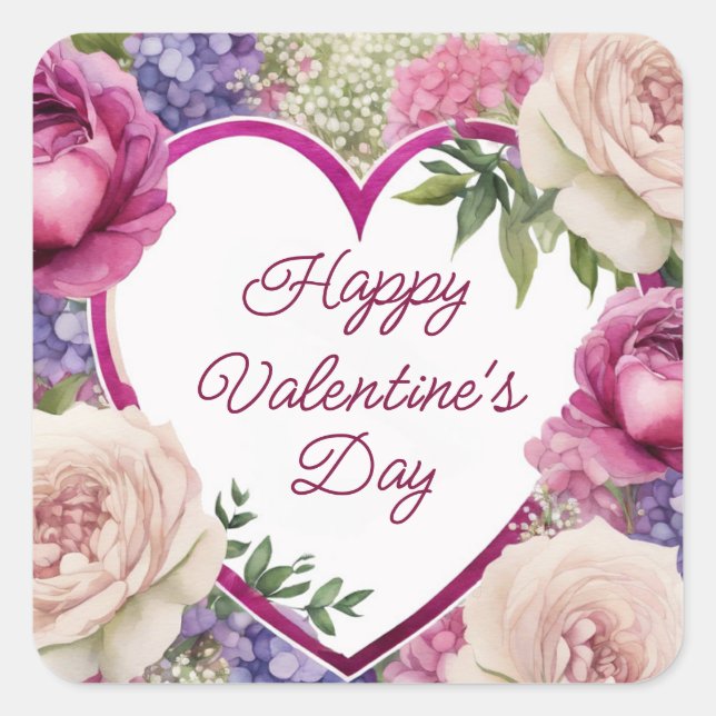 Sticker Carré Roses & Hydrangeas texte personnalisé Saint-Valent (Devant)