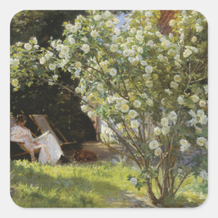 Sticker Carré Roses. Marie Krøyer assise dans la chaise longue