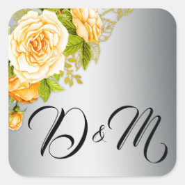 Sticker Carré Roses or et Mariage argent