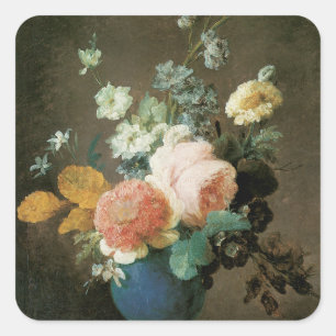 Sticker Carré Roses, Ranunculus et autres fleurs dans un Vase Bl