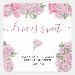 Sticker Carré Roses roses blush rose aquarelle - l'amour est dou