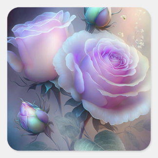 Sticker Carré Roses Roses Iridescentes en Gros Plan