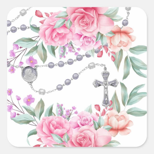 Sticker Carré Roses roses roses roses rose religieuse (Devant)
