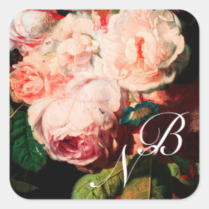 STICKER CARRÉ ROSES ROSES ROSES ROSES ROSES BLANCHES ET MONOGRAM