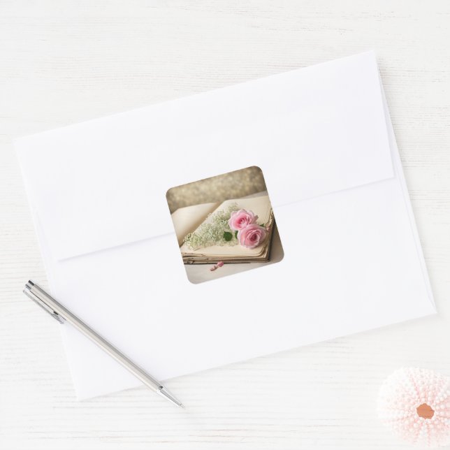 Sticker Carré Roses Roses Roses Sur Ancien Scrapbook (Enveloppe)