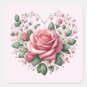 Sticker Carré Roses roses Saint Valentin Coeur