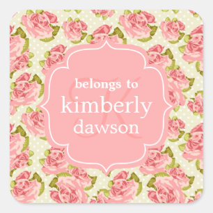Sticker Carré Roses roses vintages Girly décorés d'un monogram