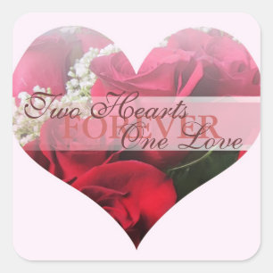 Sticker Carré Roses rouges Deux Coeurs Un Coeur d'amour