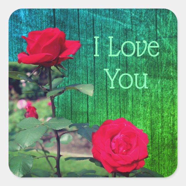 Sticker Carré Roses Rouges Fleur Je T'Aime (Devant)
