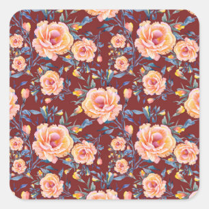 Sticker Carré Roses, sans soudure, motif arrière - plan rouge