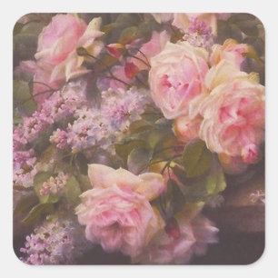 Sticker Carré Roses victoriens et Lilacs