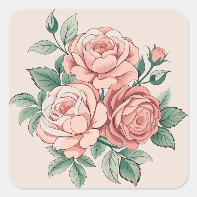 Sticker Carré Roses vintages (Devant)