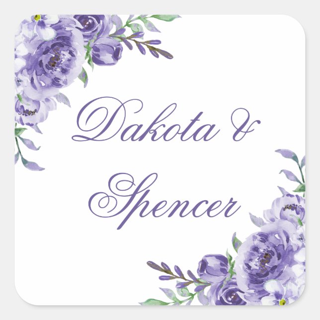 Sticker Carré Roses violets | Elégante aquarelle florale Boho (Devant)