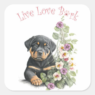 Sticker Carré Rottweiler Chien Maman Florale