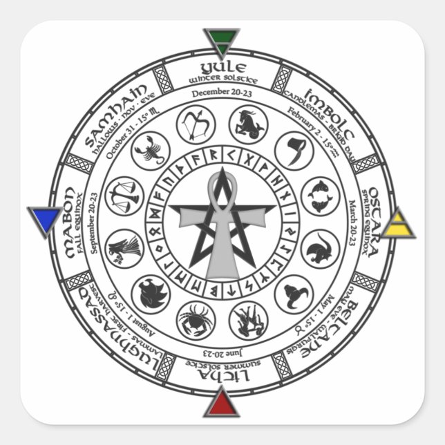 Sticker Carré Roue de l'année Zodiac Sabbats Runes (Devant)