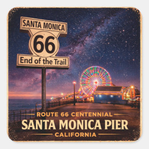 Sticker Carré Roue panoramique de la route 66 Souvenir de voyage