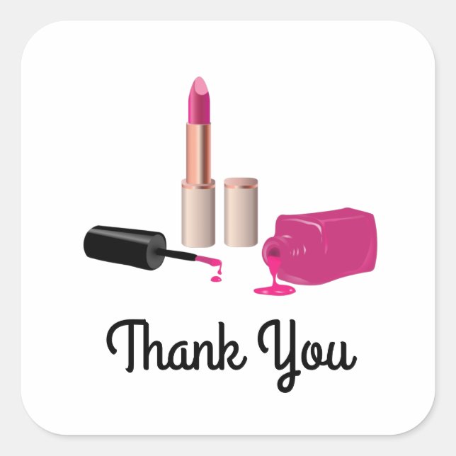 Sticker Carré Rouge à lèvre rose et ongle Merci polonais (Devant)