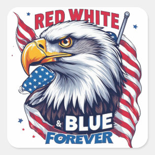 Sticker Carré Rouge Blanc & Bleu Forever Drapeau Américain Patri