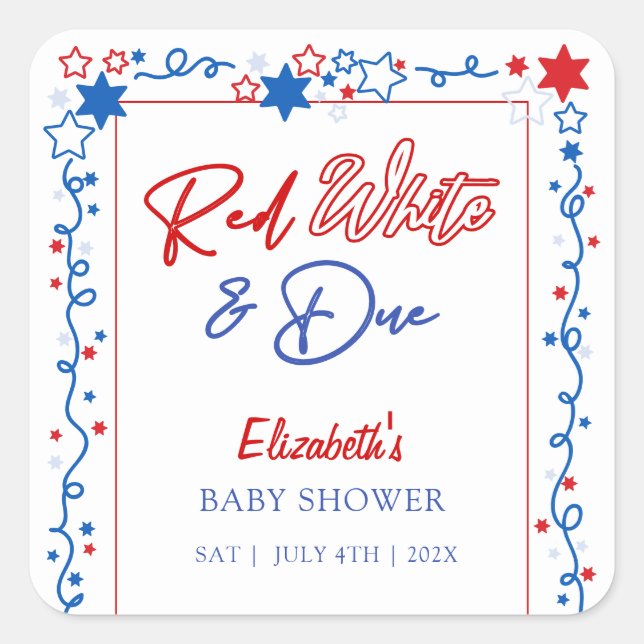 Sticker Carré Rouge blanc et Baby shower dû (Devant)