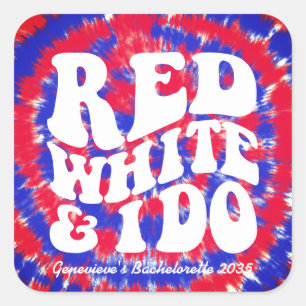 Sticker Carré Rouge Blanc Je Fait   Tie Dye Enterrement de Vie d