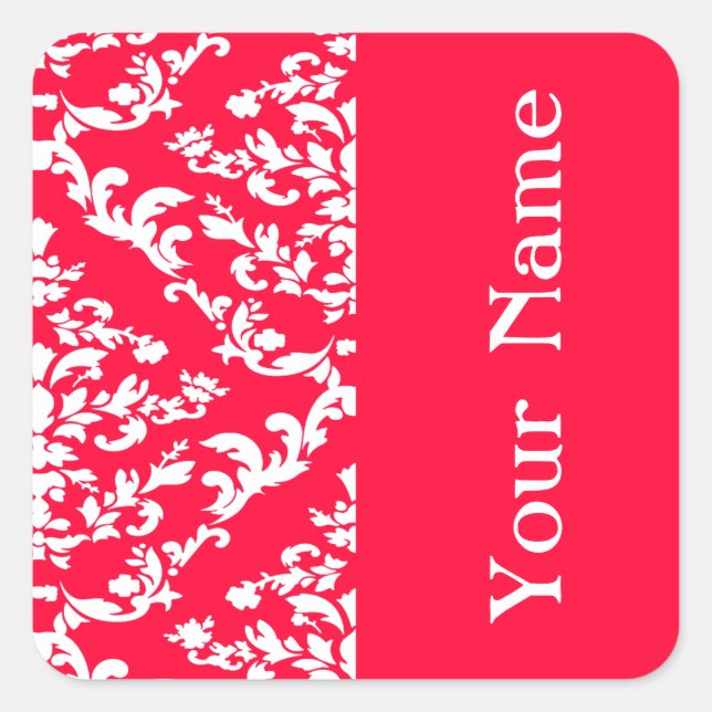 Sticker Carré Rouge Bold Damask à Emporiomoffa avec nom (Devant)