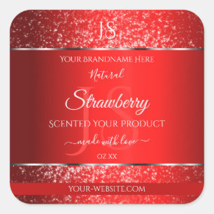 Sticker Carré Rouge chatoyant avec initiales de Parties scintill