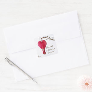 Sticker Carré Rouge Coeurs saignants Fleurs Enveloppe Mariage Ph