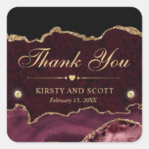 Sticker Carré Rouge et Or Mariage Marbre Agate Paillettes