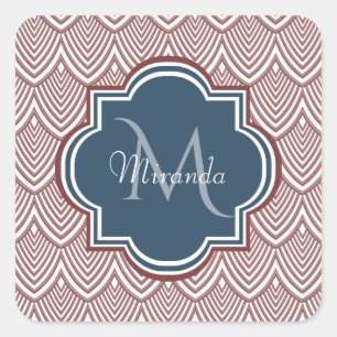 Sticker Carré Rouge foncé Déco pétoncles bleu marine Monogramme 