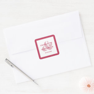 Sticker Carré Rouge Magenta Moderne Mariage Tendance Mariée & Ma