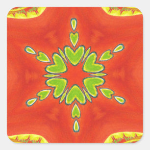 Sticker Carré Rouge or vert Mandala Art Imprimer