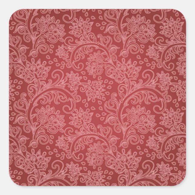 Sticker Carré Rouge Paisley Damask Designer Floral Classic (Devant)
