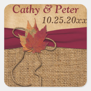 Sticker Carré Rouge RIBBON IMPRIMÉ - Feuilles d'automne - Autoco
