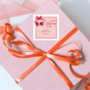 Sticker Carré Rouge & Rose Cerise Sur Le Haut Cerise Baby Shower
