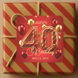 Sticker Carré Rouge rubis et or 40e ballons d'anniversaire