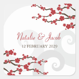 Sticker Carré Rouge Sakura Fleurs cerisiers fleurs Mariage