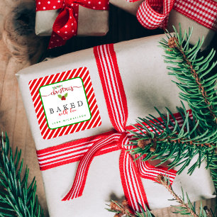 Sticker Carré Rouge Vert Cuit Avec Amour Noël