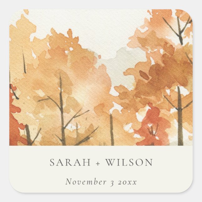 Sticker Carré Rouille Orange Jaune Automne Arbre Automne Mariage (Devant)