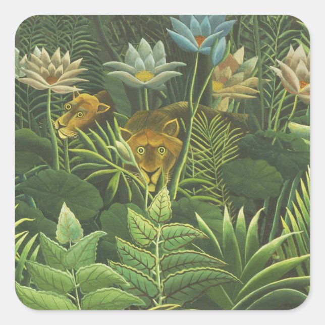 Sticker Carré Rousseau Tropical Jungle Lion Peinture (Devant)