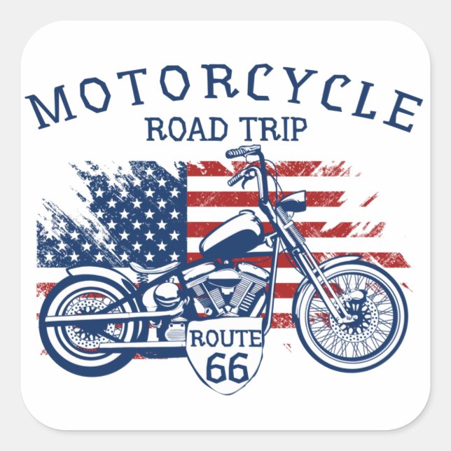 Sticker Carré Route Moto Route 66 États-Unis Drapeau (Devant)