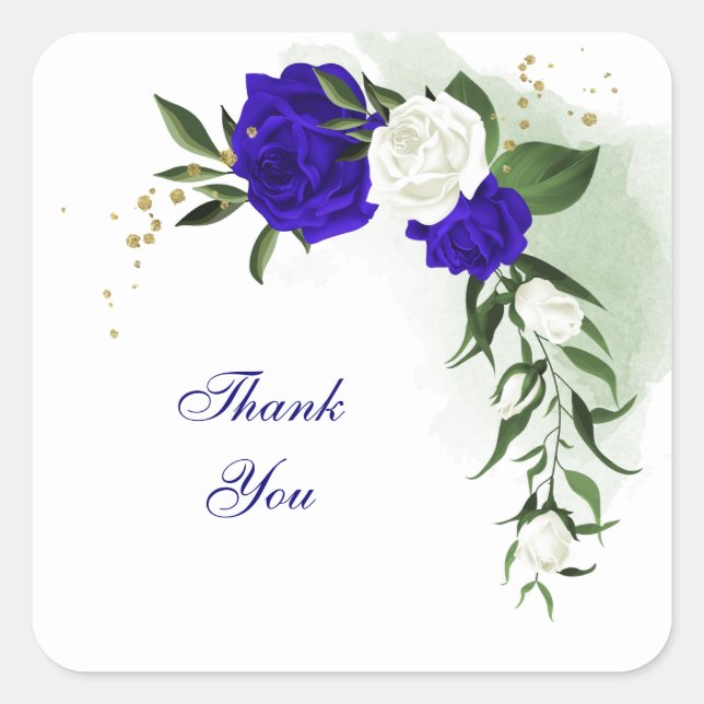 Sticker Carré royal bleu & blanc fleurs verdure mariage (Devant)