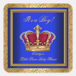 Sticker Carré Royal Blue Damassé Or Doré Baby Shower Garçon Réga