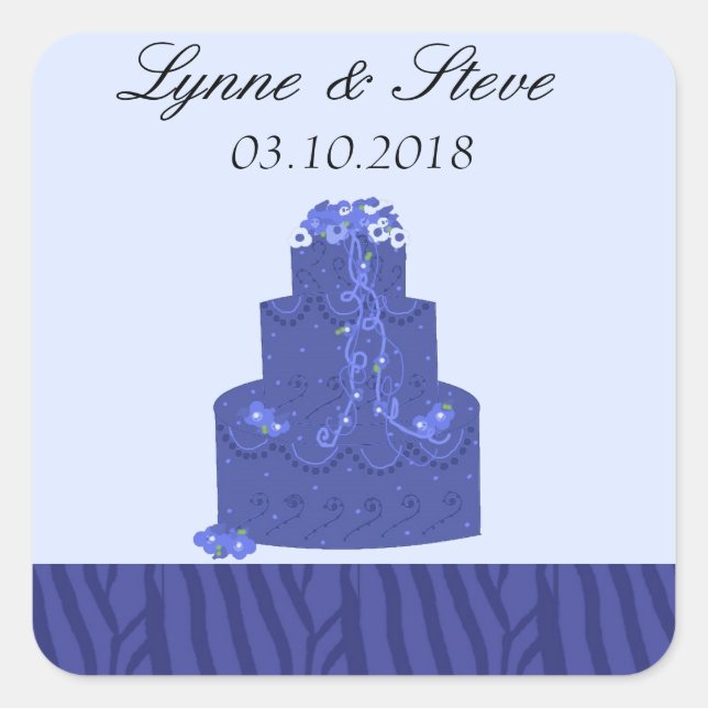 Sticker Carré Royal Blue Mariage Cake Enregistrer la date (Devant)