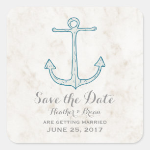 Sticker Carré Royal Blue Rustic Ancre Enregistrer la date