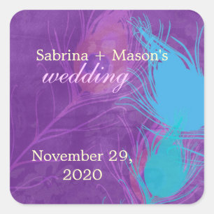 Sticker Carré Royal Blue, Turquoise, violet Mariage Peacock