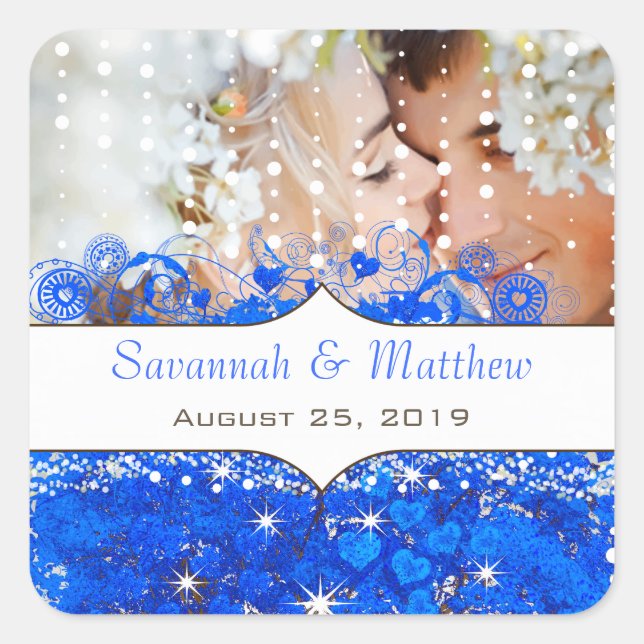 Sticker Carré Royal Blue Votre Photo Romantique Feuille de coeur (Devant)