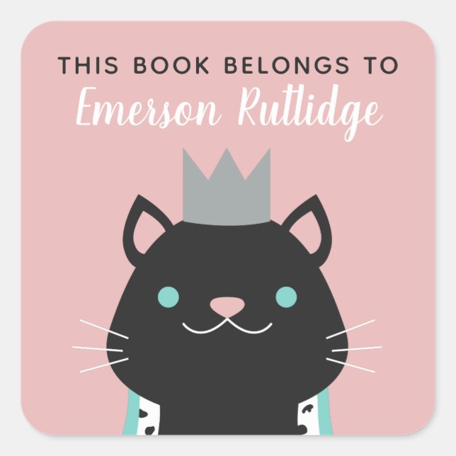 Sticker Carré Royal Cat | Pink Ce Livre Appartient À (Devant)