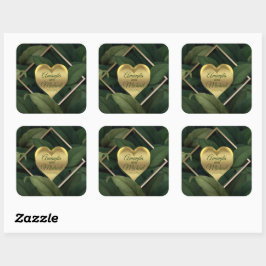Sticker Carré Royal Dark Green Feuille Gold Frame Mariage