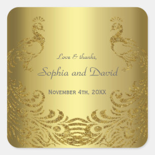 Sticker Carré Royal Gold Abstrait Peacock Mariage